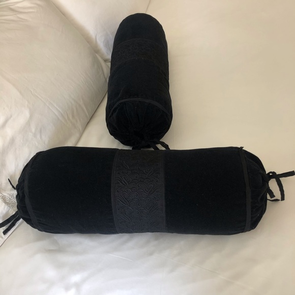 Pair of Velvet Bolo Pillows with Embroidery 18x7.5 - Picture 2 of 9